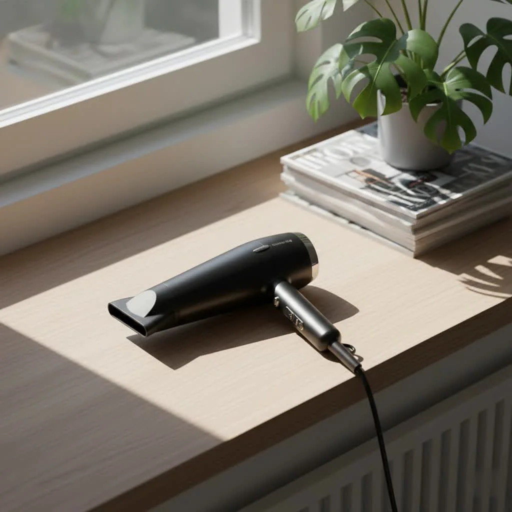Woman drying her curly hair with a diffuser attachment